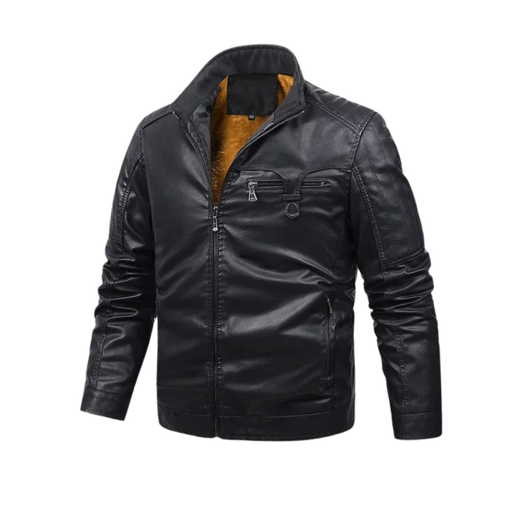 Retro fleece lined leather jacket