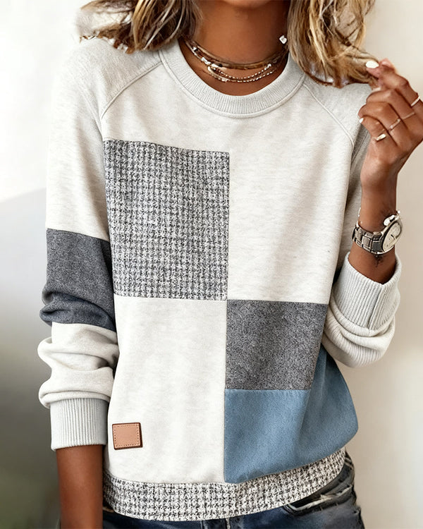 Olivia Mae™ | Casual Contrast Color Crew Neck Sweatshirt