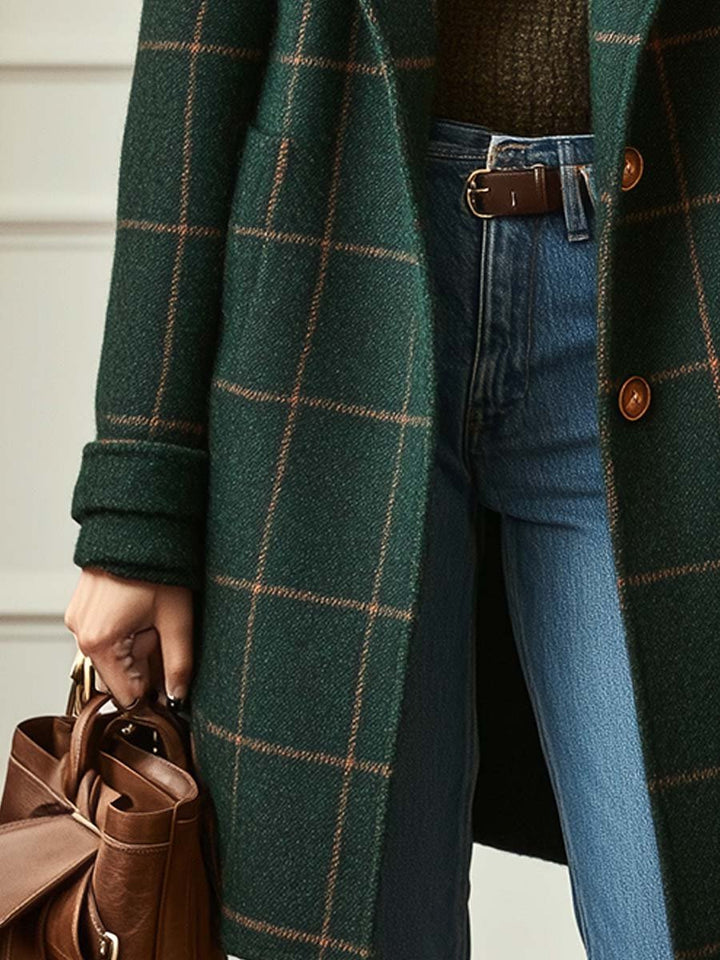 Olivia Mae™ | Retro Lapel Plaid Tweed Coat