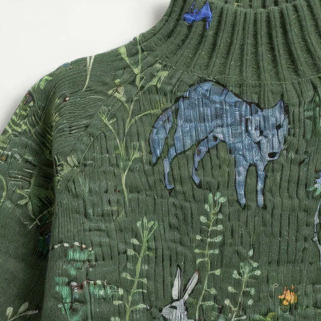 Olivia Mae™ | Cozy Knitted Sweater with Forest-Inspired Print